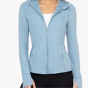 Blue Yogalicious Lightweight Full-Zip Hooded Workout Jacket With Thumbholes